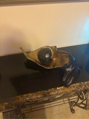 Metal Leaf Accent Sculpture with Faceted Orb - Gold and Black